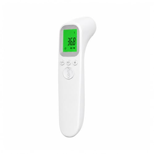 Febertermometer kontaktlös, infraröd panntermometer med noggrannhet ± 0,3, mätning 1 s, 32 minnesplatser, 3-färgslarm för spädbarn, barn och vuxna