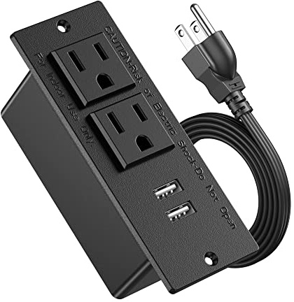 Jgstkcity Conference Recessed Power Strip Socket 9.8Ft Cord,Furniture Flush Mount Charging Station,Desktop Power Grommet Power Strip with 2 Outlets,2 USB Ports,Desk Outlet for Side Table or End Table