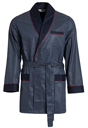 Herren Morgenmantel – kurz – Bademantel Revise RE-509 - Elegant - 100% Baumwolle – Dunkelblau - roten Details XL