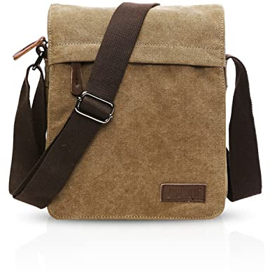 FANDARE New Umhängetasche Herren Studenten Reisen Postbote Crossbody Bag Große Kapazität Multi-Tasche Verschleißfest Leinwand Braun A