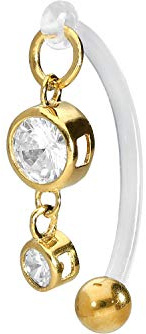 PIERCINGLINE PMFK Bananabell + Chirurgenstahl Design 2 KRISTALLE Piercing Intimbereich Bauch Goldfarben