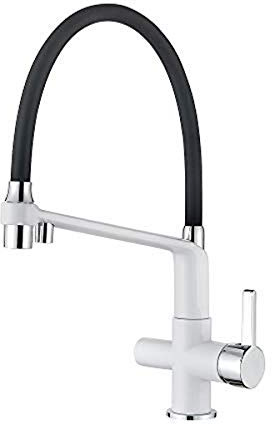 Ibergrif M22127W-2-3 Wege Küchenarmatur, Wasserhahn für Küche mit Flexibler Auslauf und Brause, Weiß
