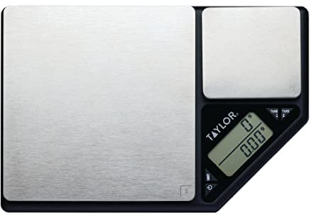 KitchenCraft Báscula Digital de Cocina Doble Plataforma, Taylor Pro Estándar Profesional, Precisión y Función de Tara, Acero Inoxidable Cepillado, Capacidad 5kg Negro/Plateado