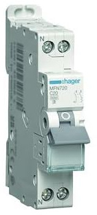 DIJONCTEUR HAGER MFN720 1P+N 3kA C-20A 1M EN PACK (5)