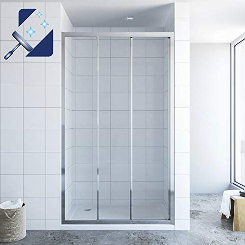 AQUABATOS® 120 x 195 cm Schiebetür Dusche 3 teilig Duschtür Dreiteilige Gleittür in Nische Nischenschiebetür Duschwand Glas Nischentür 6 mm Sicherheitsglas Klarglas mit Nano Beschichtung