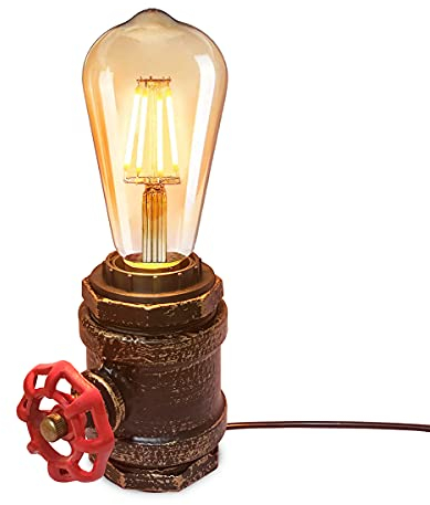 B·LED BARCELONA LED BarcelonaLED Lampe de Table Vintage Style Tube en Laiton Doré Rétro Industriel Valve Décorative pour Culot E27 Table de chevet Salon