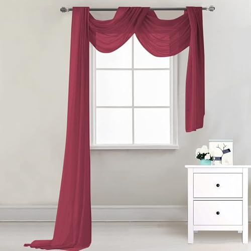 Lsimeru Überlänge Querbehang Freihanddeko Weinrot Transparent Voile Gardinen Querbehang Dekoschals Hochzeit Party Hintergrund Vorhang Deko 1 Stück,548x132cm