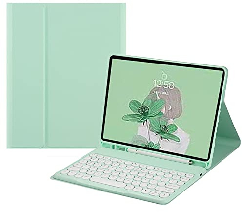 Disonbeir Keyboard Case for iPad Air 13 inch (M4/M3/M2)/ iPad Pro 12.9 inch 6th/5th/4th/3rd Generation Color Keyboard Cute Round Key Wireless Detachable BT Keyboard Cover (MintGreen)