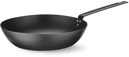 HENDI Wok, fondo ⌀180mm, antiaderente naturale dopo la stagionatura, per induzione e forno fino a 220°C, padella da cucina professionale, 530×304×(H)105mm, in Acciaio al Carbonio