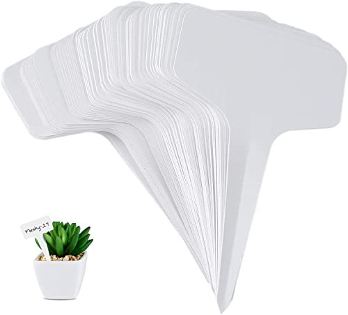100Pcs Plastic Plant Labels White, Reusable T-Type Waterproof Garden Markers, Outdoor Plant Labels for Potted Plants, Flowers, Seed, Seedling, Vegetables,Herb (6x10cm)