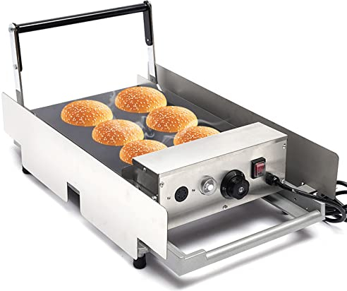 LENJKYYO Grillplatte Tischgrills Plancha Grill Elektro Flachtoaster Edelstahl Geschäftlich Doppel Hamburger Maschine Grill Brötchen Toaster