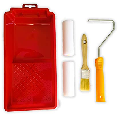 Quercos. Kit para Pintar 5 Piezas - 2 Recambio Rodillo Espuma de 11cm con Mango, Bandeja y Pincel - Indicado para Pintar Metal o Madera - Rodillo Pintura Pequeño – Rodillo Para Pintar