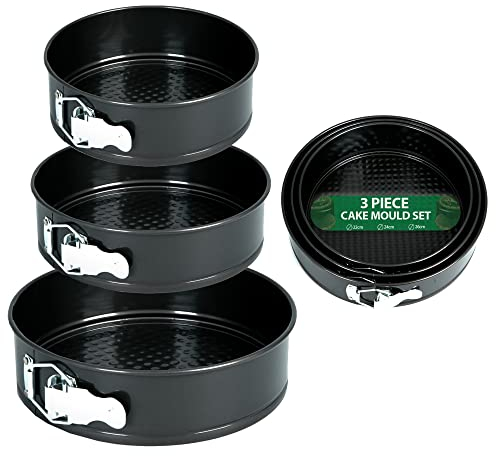 ZENO Cake Tin Set 3 PCS | Springform with Removable Bottoms | Metal Handles | Non-Stick Coating | Loose Base Baking Pan Tray | Perfect for Cakes and Cheesecake - Sizes 22/24/26 CM