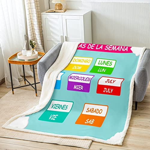 Loussiesd Coperta educativa Sherpa Coperta in pile geometria per letto divano bambini Alfabeto Coperta in peluche ultra morbida decorazione moderna blu cielo coperta sfocata bambino 70 x 100 cm