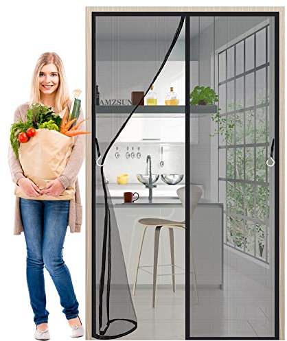 Mosquitera Puerta Magnetica 90x205cm Negro Cortina Antimoscas de Malla Antimosquitos con Iman, Malla Anti Insectos para Puerta Corredera sin Taladrar Malla lavable