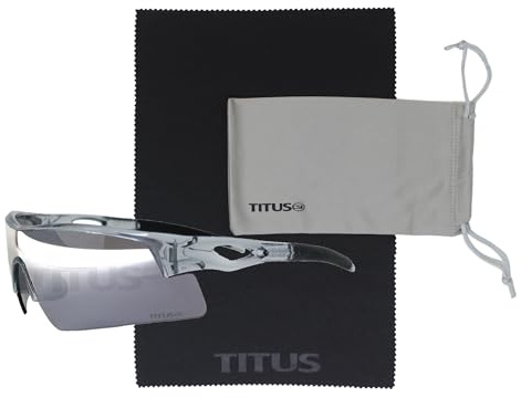 TITUS G20 - Gafas de seguridad deportivas para tiro, protección para motocicleta, cumple con ANSI Z87+ (con bolsa, marco gris, lente multicapa de alta calidad tipo platino)
