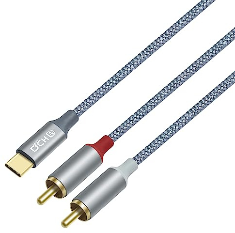 DCHAV 1,2 m RCA auf USB‑C Audiokabel mit DAC – USB‑C auf 2 RCA Y‑Splitter | Nylongeflecht, kompatibel mit Smartphone/Laptop/Tablet an Lautsprecher/Verstärker – rot/weiß