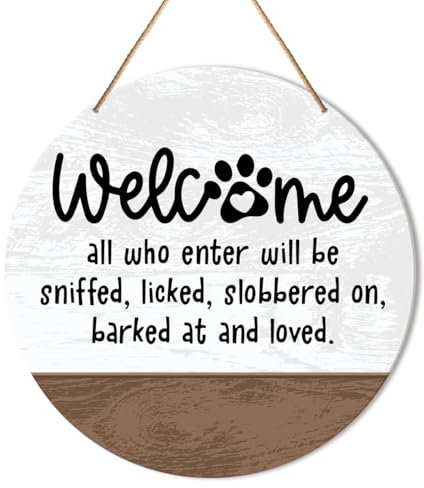 Dog Welcome Sign Front Door Decor, Dog Welcome Hanging Sign Decor Farmhouse Wall Sign Decorations for Door, Porch, Home, Housewarming Gift for Dog Lover Dog Mom Dad Owner, All Enter Will Be Loved