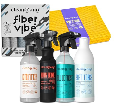 Cleangang Küchenreiniger-Spar-Set 6-Teilig für Hygienische Sauberkeit - Grill- und Backofenreiniger + Küchenreiniger + Kühlschrankreiniger + Reinigungsmilch + Reinigungstücher
