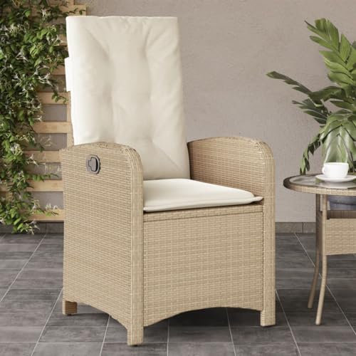 Homgoday Gartensessel Verstellbar Gartenstühle mit Kissen Gartenstuhl mit Liegefunktion Rattansessel Rattanstühle Balkonstühle Terrassenstühle Gartenmöbel Beige Poly Rattan