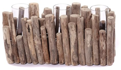 CREEDWOOD Natur DEKO Vase Yela | Treibholz, 3 Gläser, 35cm Breite | Blumenvase, Tischvase, Glas Blumenbank, Wurzel Tischdeko