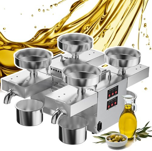 Presse à huile électrique 4 en 1 avec 4 sorties d'huile,extracteur presse à huile automatique 2400W pour pressage à froid/chaud,presse à huile en acier inoxydable,vitesse pressage:12-25kg/h
