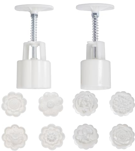 SAGOOITS Moon Cake Mould Set,Includes 8 pcs Flower pattern base and 2 Pieces Bath Bombs Press,Mid Autumn Festival DIY Hand Press Cookie Stamps Pastry Tool Moon Cake Maker(50g/60g) White