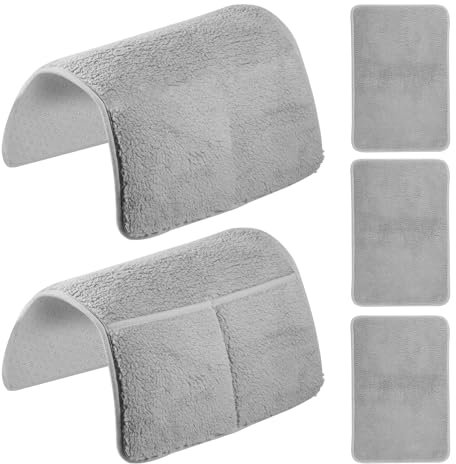 Foppla 5 Pieces Armrest Covers with Side Storage Pockets Lambswool Non Slip Machine Washable Armrest Covers for Recliner Couch Pets (Grey)