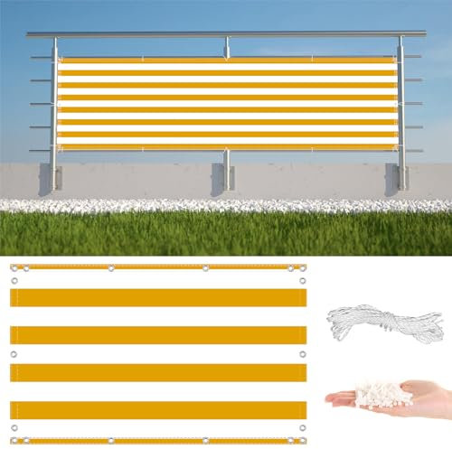 Balkon Sichtschutz 2m x 2m UV Schatten HDPE Stoff Garten Sichtschutz mit Kabelbindern und Seil Sichtschutzzaun für Mauer Hof Gelb Streifen
