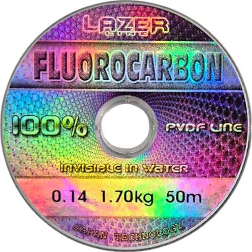 LAZER LINE Fluorocarbon Angelschnur 50m Dia 0,14mm Test 1,7kg - Transparent | Vorfachschnur für Hecht Zander Barsch Forelle Karpfen - Fluorocarbon Vorfach - Raubfish Angeln Schnur – Flourocarbonschnur