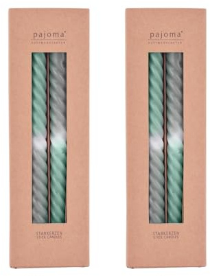 pajoma® Gedrehte Stabkerzen Grau-Grün 8 Stück | Hochwertige Drehkerzen - 45g Wachsgewicht, ca. 5 Std. Brenndauer, 250 x 20 mm | Premium Spiralkerzen, Twisted Kerzen, Wendekerzen