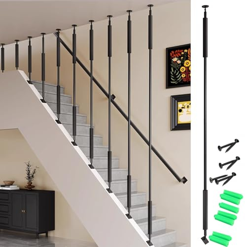 WAHHWF Geländer Treppengeländer Mattschwarzes Seitlich Montiertes Geländer Mit Abgewinkelten Treppenstäben, Metallgeländer Für Deckenmontage, Treppengeländer Für Loftwohnungen(155cm/61in)