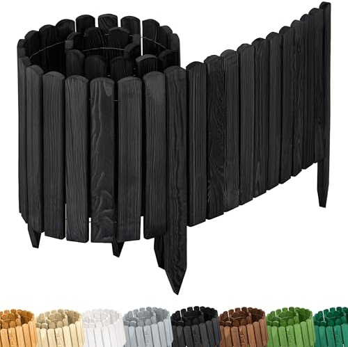 Garronda Clôture Décorative en Bois Naturel - Flexible et Résistante - Barrière Bois pour Délimitation - Clôtures Décoratives - 200 cm - GD-0110 (Graphite, Hauteur: 40 cm)