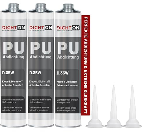 PU Montagekleber Fugenabdichtung 3x300g grau - Kleben & Abdichten unter Wasser - lösemittelfrei, UV-stabil, hochflexibel - Kleb- und Dichtstoff für Poolbecken, Aquarium, Gartenteich © DICHTON D.35W