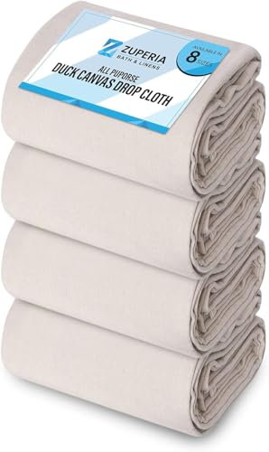 ZUPERIA Canvas Drop Cloth for Painting (Size 4' x10' Feet Pack of 4) Painters Drop Cloth for Painting, Furniture & Floor Protection, All Purpose Thick Canvas tarp with Double Stitched Edges