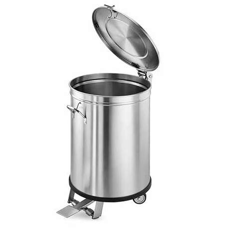 Poubelle Inox avec Pédale et Roues – Poubelle Cuisine Professionnelle en Acier Inoxydable – Diamètre 45 cm Hauteur 70 cm – Ouverture Hygiénique au Pied – Idéale Restaurant, Collectivité, CHR (100 L)