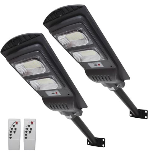 LED ATOMANT Lot de 2 Lampadaire Solaire Extérieur LED 100W, Blanche froide, IP65, avec Détecteur de Mouvement et Télécommande, Réverbère Solaire, Candélabre pour Jardin et Rue, Inclut un Poteau