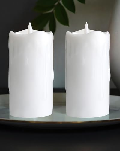 Gmnee 3x6 White Flameless LED Candles - Remote Control & Timer, Set of 2 Large Real Wax Pillar Flickering Battery Candles for Table, Fireplace and Mantel Decor