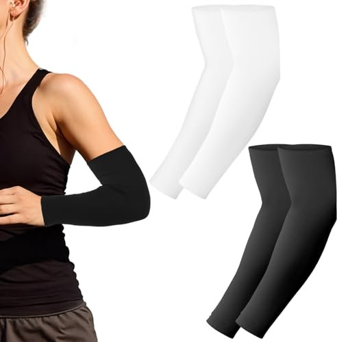 Grevosea 2 paia di manicotti per donne e uomini, per golf, protezione dai raggi UV, maniche a compressione, per coprire le braccia, per lo sport (nero + bianco)