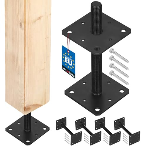 KOTARBAU® 4 pz supporto palo 110x110x250 mm, acciaio verniciato, regolabile, manicotto a vite e ancoraggio stabile a terra.