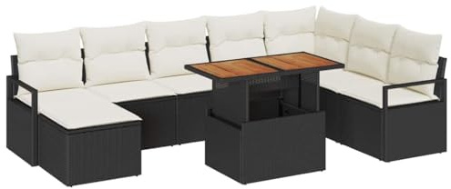 vidaXL 9-teiliges Garten-Sofa-Set mit Kissen, modulares schwarzes Rattan-Sofa für die Terrasse und den Balkon. Wetterfest, mit verstellbaren Füßen. Perfekt für Deine Lounge, Wohnzimmer oder Terrasse.