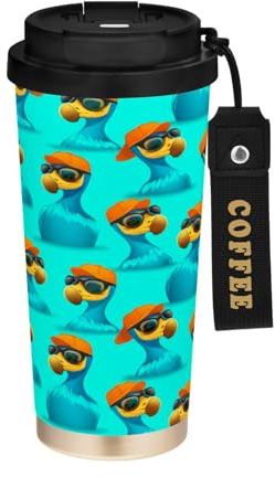 JUMBEAR Taza de viaje con aislamiento al vacío Dodo Birds de dibujos animados, tazas de café reutilizables de viaje, taza de café de acero inoxidable de doble pared a prueba de fugas con tapa para