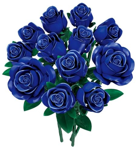 Kit de Construction Bouquet de Fleurs, 634 Pcs 12 Roses Bleues Décoratives pour Bureau ou Maison, Cadeaux pour Noël Enfants, Saint-Valentin pour Homme ou Femme, Adultes, Fête des Mères