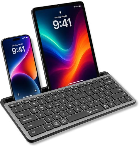 X9 Performance Bluetooth Small Wireless Keyboard with Phone Holder - (BT + 2.4Ghz) - Ready for Travel - Compact Keyboard for Tablet, Phone, Office - Backlit, Portable, Multi-Device - PC, Mac, Android