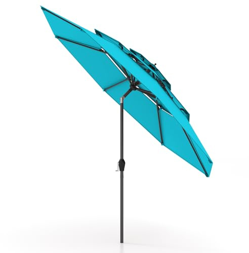 Parasol de terrasse 3M avec 8 baleines, double manivelle de ventilation et fonction d'inclinaison, protection UV, parfait pour la plage et la piscine, auvent extérieur