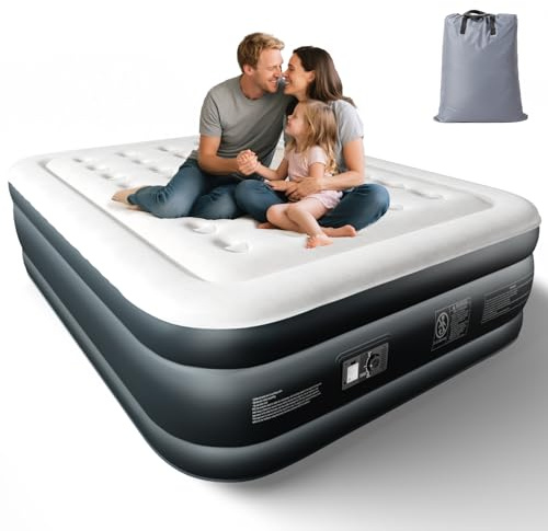 Bonnlo King Inflatable Air Bed, Double Camping Air Mattress, 203x152x46cm