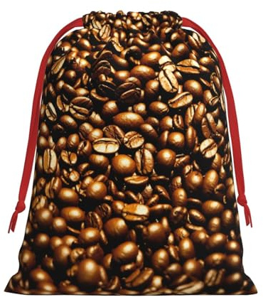 Divertente sacchetto di stoccaggio con coulisse in velluto morbido con stampa chicchi di caffè arrosto, adatto per la borsa multifunzionale di promozione di Halloween