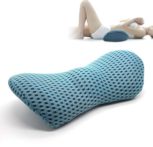 Edumov Lumbar Support Pillow for Lower Back Pain Relief, Thick Memory Foam Back Support Cushion for Sleeping Bed Office Chair, Car Seat, Comfortable Back Wedge Pillow for Traveling, Resting (Blue)