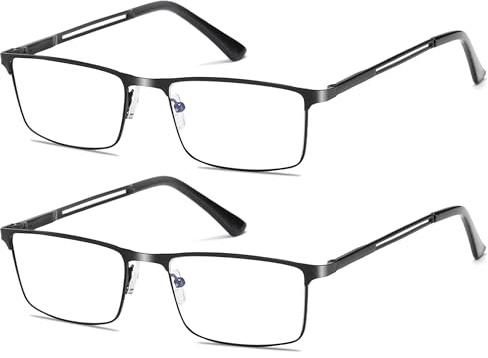 Fsread Lesebrille Herren Blaulichtfilter mit Federscharnieren Rectangular Reader Full Frame Ultraleicht Metallrahmen