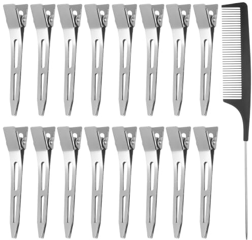Peygre 50 Pièces Pinces Crocodiles Métal Argenté, 5,5 cm, + Peigne | Pinces à cheveux en métal argenté, barrettes hair clips, pour séparation de boucles, convient aux femmes et hommes.